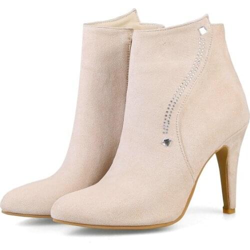 Big Size 9 10 17 boots women shoes ankle boots for women ladies boots shoes woman winter Solid colour fine heel side zipper