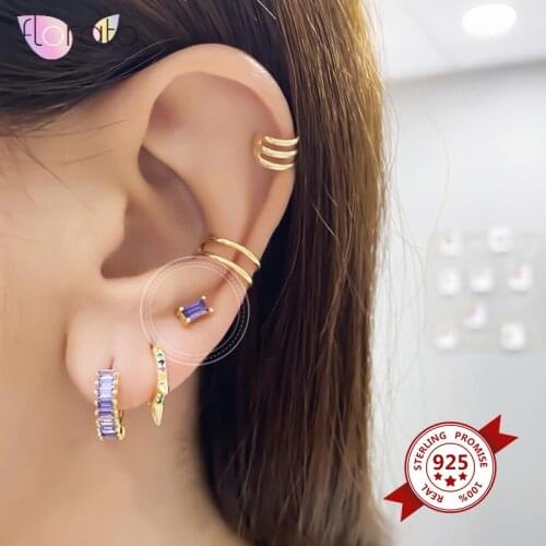 Cute Minimalist Colorful Rainbow Square Stud Earrings for Women 925 Sterling Silver Purple/Green/Black/White Stud Earings