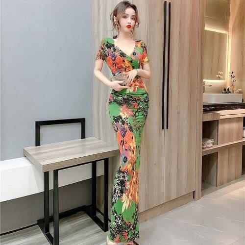 Summer 2021 new feminine temperament V-neck slim slimming belly plus size dress bag hip slit dress