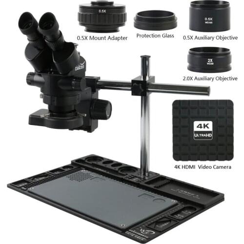 3.5X-90X Continuous Zoom Simul-focal Trinocular Stereo Microscope 1080P 12MP 4K UHD Video Camera 0.5X CTV Adapter Workbench
