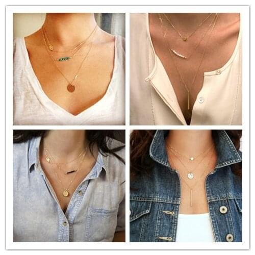 2017 Hot Fashion Fatima Hand 3 Layer Chain Bar Necklace Beads and Long Strip Pendant Necklaces Jewelry accessories