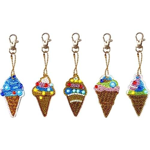 5pcs DIY Ice Cream Diamond Painting Keychains Full Drill Special Shaped Cross Stitch Embroidery Needlework Keyrings Craft