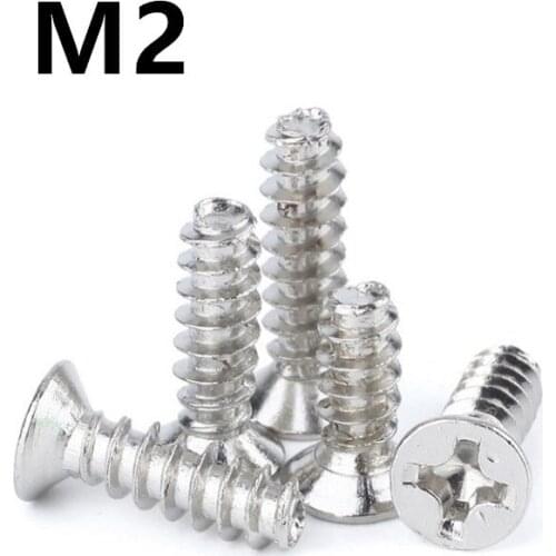 500pcs/lot M2x4/5/6/8/10/12mm KB nickel-plated cross countersunk head flat tail self-tapping screw