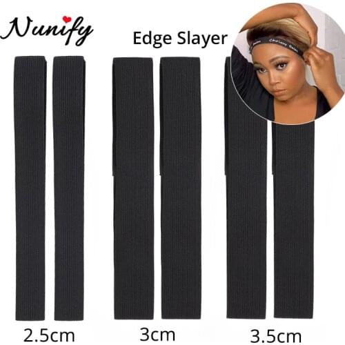 6Pcs-12Pcs/Lot Edge Laying Band Black Elastic Band For Wigs Edge Slayer Headband For Wigs With Adjustable Velcro Nunify Supply