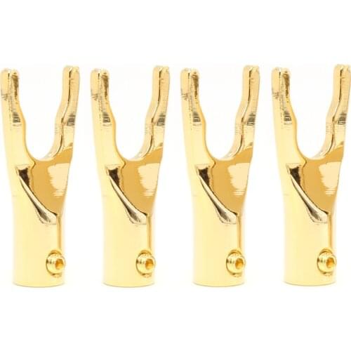 8pcs SY1531 audionote 24k Gold Plated Red Pure Copper Y spade plug for speaker cable connector