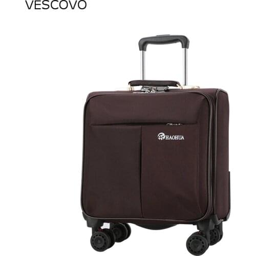VESCOVO 18inch business trolley suitcase oxford men boarding travel case on wheels women carry on rolling luggage bag