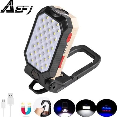COB Work Light Portable LED Flashlight USB Rechargeable Adjustable Waterproof Camping Lantern Magnet Design with Power Display