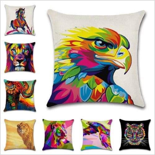 Art animals Horse eagle lion Cushion cover Decor Chair sofa seat car Decorative pillowcase Home house bedroom friend kids gift