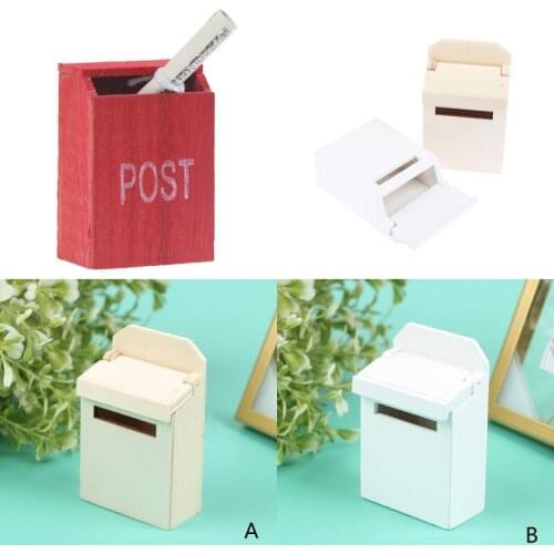 1Pc 1/12 Scale Wooden Mailbox Newspaper Box Dollhouse Miniature for Fairy Garden Door Decor Kids Furniture Toys