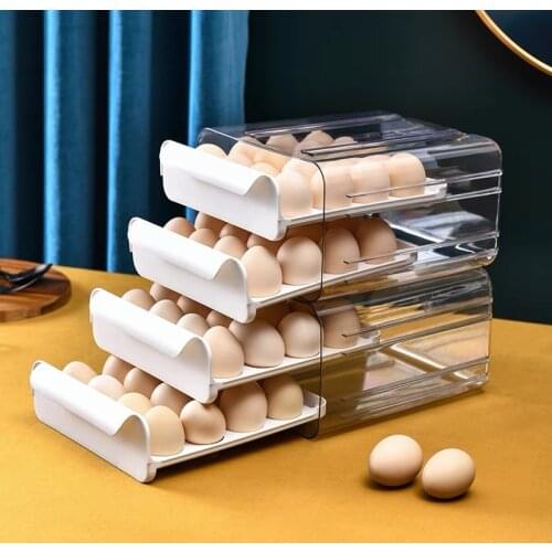 32 Grids Egg Holder Kitchen Storage Box Drawer Type Refrigerator Organizer Transparent Plastic Container Double Layer Egg Tray