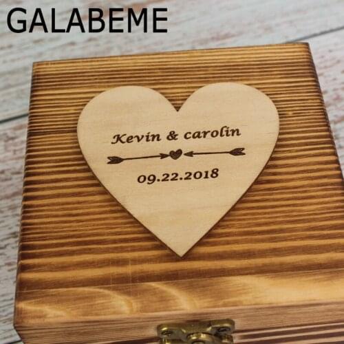 Galabeme Personalised Wedding Wooden Ring Box Custom name & date Rustic Wedding Gift Ring Pillow Box jewelry boxes