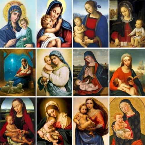 GATYZTORY DIY Painting By Numbers Zero Basis HandPainted Oil Painting Virgin and son Picture Paint Unique Gift Home Decoration