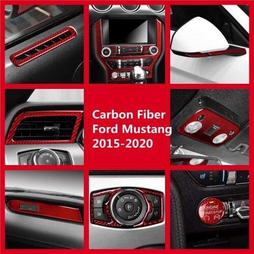 Red Carbon Fiber Sticker For Ford Mustang 2015-2020 Car Interior Frame Trim Dash Console Gear Shift Panel Decoration Stickers