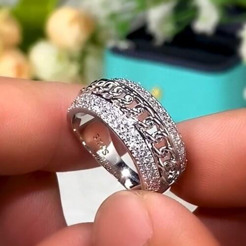 Cool 925 Sterling Silver Rotatable Men Couple Ring High Quality CZ Chain Rotable Rings Punk Women Man Jewelry for Party Gift