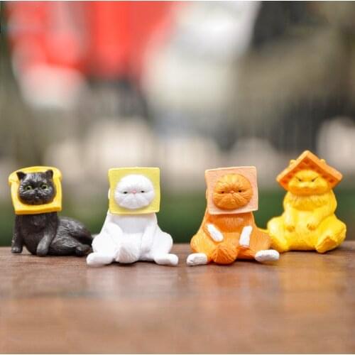 Kawaii Toast Headgear Cat Model Action Figure 4Pcs Mini Animals Toys For Children Cartoon British Shorthair Persian Cat Dolls