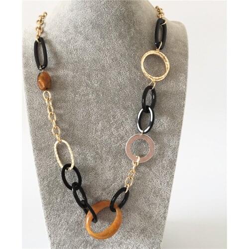 FASHION JEWELRY CASUAL GOLD COLOR PLATING CIRCLE LINKED LONG NECKLACE FOR WOMEN