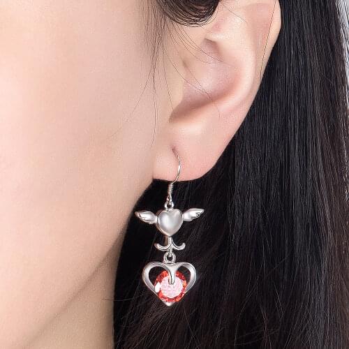 Cute Heart Red Crystal Drop Earrings 925 Silver Female Eternal Love Zircon Dangle Earrings For Women Wedding Fashion Jewelry