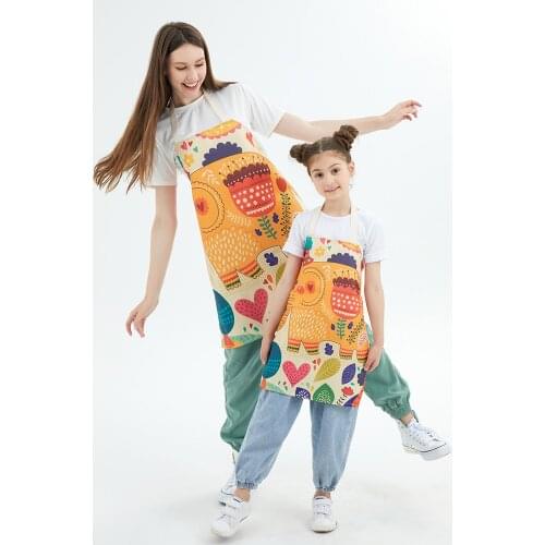 Cartoon Parent-Child Apron Cute Elephant Printed Kitchen Apron Linen Aprons For Men Women Sleeveless Chefs Apron Cleaning Tools