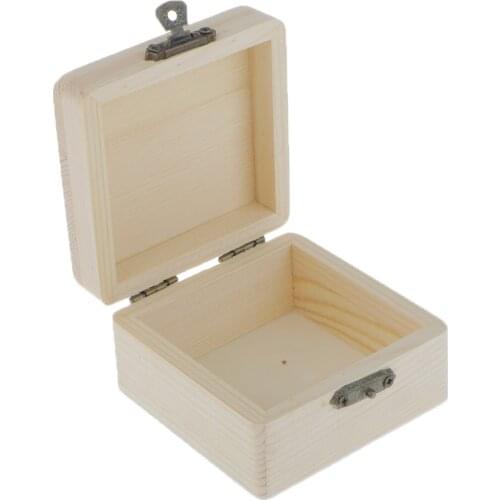 Unpainted Wooden Tea Box Pouch Jewelry Storage Chest Container W