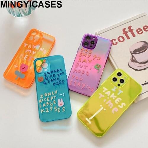 Neon Fluorescent Color Soft TPU Phone Cases for Iphone 11 12 Pro Max Mini Xr Xs Max SE 2020 X 7 8 Plue Clear Cute Glitter Cover