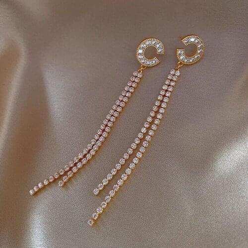 New Luxury Rhinestone Crystal Long Tassel Earrings for Women Bridal Drop Dangling Earrings Party Wedding Jewelry Gifts