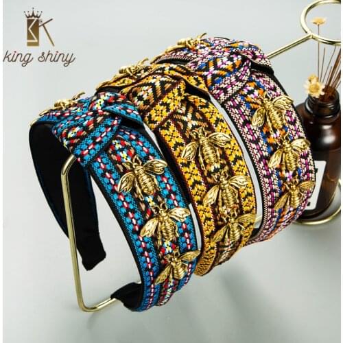 King Shiny Ethnic Korean Bee Designer Headband Vintage Twisted Bowknot Wide-brimmed Hairband Girls Hair Accessories Tiara Bezel