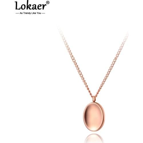 Lokaer Original Titanium Stainless Steel Geometry Oval Charm Necklaces Jewelry Trendy Pendant Chain Necklace For Women N20037