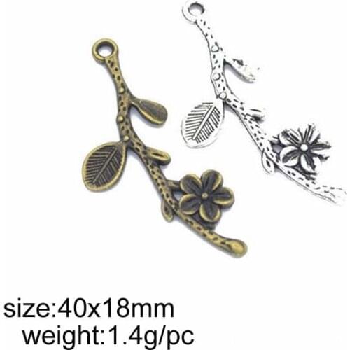 35pcs/lot 40x18mm Alloy Charms Antique Silver Plated Tree Branch Pendant Handmade Hanging Crafts