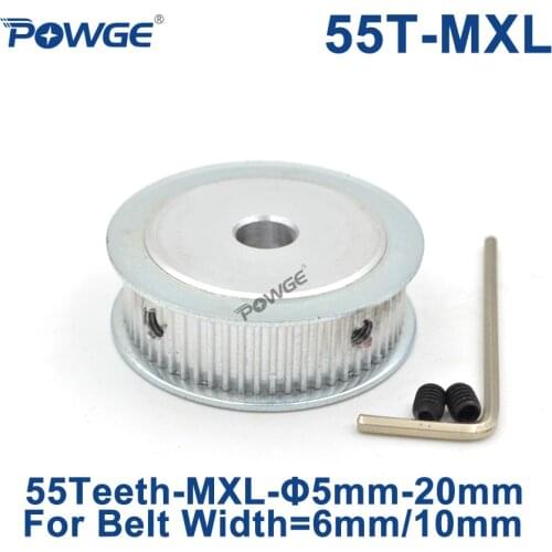 POWGE 55 Teeth MXL Timing pulley Bore 6/6.35/8/10/12/14/15/16/19/20mm for width 6mm 10mm MXL Synchronous Belt Gear 55teeth 55T