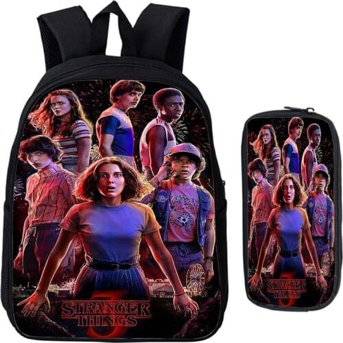 Boys Girls Stranger Things School Backpack 2 Pcs Set Laptop Rucksack Pen Bags Teens Book Bags Stranger Things Backpacks Mochila