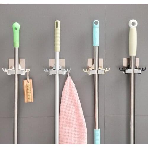 Mop Rack Bathroom Accessories Wall Mounted Shelf Organizer Hook Broom Holder Hanger Behind Doors/On Walls Kitchen Storage Tool