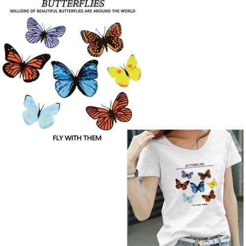 Iron-on Transfer For Clothing Heat-Transfer Vinyl For T-Shirt Applique Decor Cloring Stickers on Washable DIY Colorful Butterfly