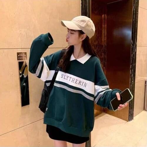 Women Sweatshirt with Collar Harajuku Polo Tops Men Pullover School Uniforms Girl Long Sleeve Hoodies Female