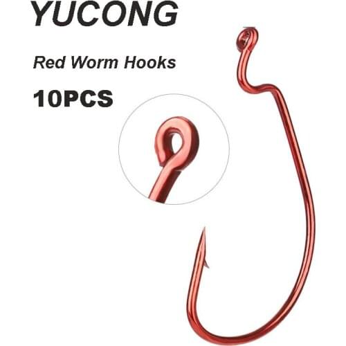 YUCONG 10pcs Wide-Crank Fishing Hooks 3/0#-1# Carbon Steel Fishhooks Barbed Single Hook for Soft Worm Bait Carp Fishing Hook Red