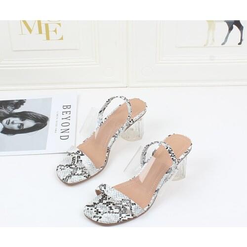 Ladies shoes summer 2020 transparent pvc belt snake leather fashion thick heel sandals comfortable open toe high heels casual