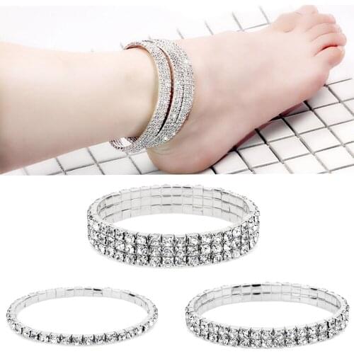 Women Sexy Clear Shining Crystal Rhinestone Silver Color Anklet Chain Ankle Bracelets Foot Wedding Jewelry
