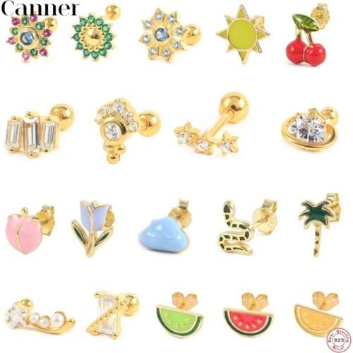 CANNER Real 925 Sterling Silver Stud Earrings for Women Piercing Cartilage Earring Minimalist Small Cute Drip Oil Earing Jewelry