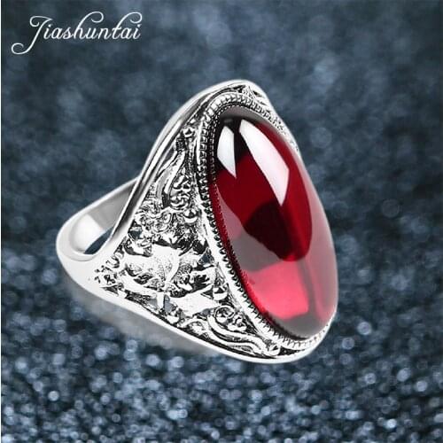JIASHUNTAI Vintage Silver Rings For Women Retro Flower Pattern Wedding Finger Rings 925 Sterling Silver Jewelry Female
