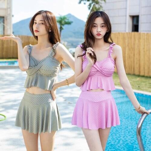 Korea Style Sexy Backless Dot Bikini Sets Women Ruffle High-waist Tankini Two Pieces Swimsuits Girl Boho Bathing Suits