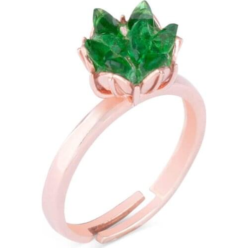 Womens Lotus Flower Green Rose Silver Ring Adjustable Jewelery Unique Design Women Acccessory 925 Sterling Silver