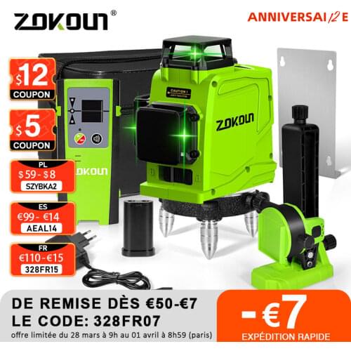 ZOKOUN 12 Lines 3d Self-leveling Green lines laser level accurate Horizontal And Vertical Cross Professional construction tools
