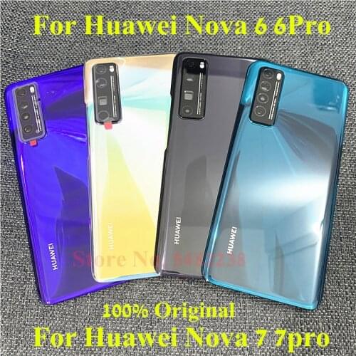 100% Original battery cover For Huawei Nova 6 7 6pro 7pro Nova6SE Back Housing door Cover Rear case With camera lens Replacement