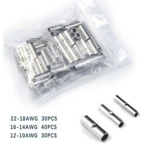 100 Pcs/set Butt Splice Wire Connector Bare Copper Tinned Crimp Terminals AWG 22-10 Bare Crimping Terminals Connectors Kit