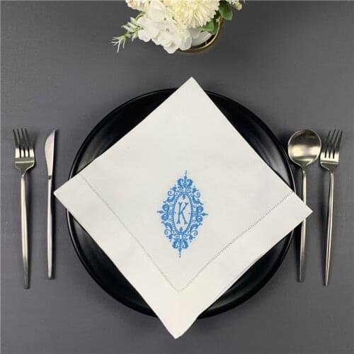 12 PCS napkins Monogrammed Dinner Napkins White linen Hemstitch Table 20"x20" Embroidered Initial K Tea Napkins