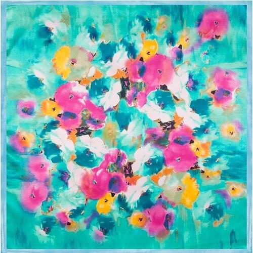 16colors 60cm*60cm Van Gogh Oil Painting Apricot Flower New Women Silk Scarf Twill Print Turban Large Hijab Square headScarf