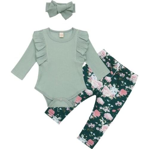 2021 Spring Baby Girls Clothes Set 0-24m Autumn Newborn Cotton Bodysuit+floral Pants Toddler Costume Long Sleeve Kids Outfit Ins