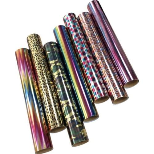 25x100cm Metallic & Laser Heat Transfer Vinyl Camouflage Rainbow Iron on Film HTV T-shirt Film Lettering film