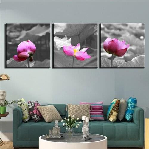 3 Pieces Pink Lotus Wall Art diamond Paintings Modern Flower Pictures diamond mosaic diamond embroidery full cross stitch decor