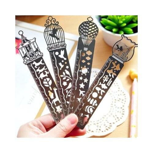 Jonvon Satone 4 pcs Hollow Metal Bookmark With Scale And Ruler Creative Multi-function Fine Drawing Icon Model Ruler Stationary