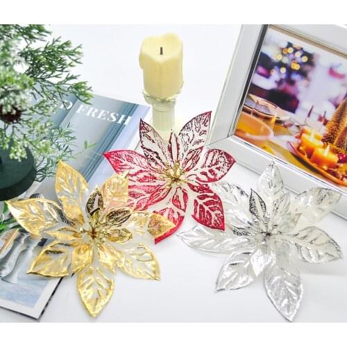 5PCS Christmas Decoration Artificial Flower Flash Artificial Flower DIY Wedding Wreath Tree Decoration Decoration Home